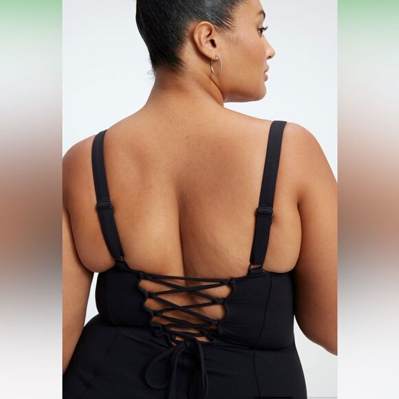 GOOD AMERICAN Black Corset One Piece Swimsuit Sculpt Lace Up Back Size 2X 5 New - Picture 5 of 12